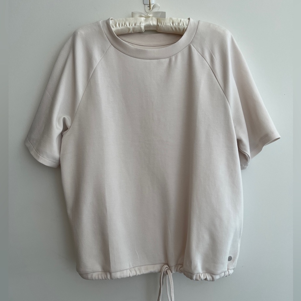 APANA Short Raglan Sleeve Drawstring Waist Pullover Top Neutral Athleisure Yoga